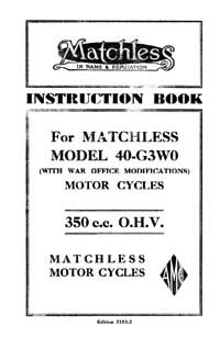 1940 Matchless Model 40-G3WO instruction book