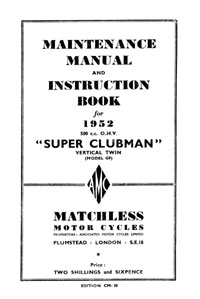1952 Matchless Twin cylinder models maintenance manual 