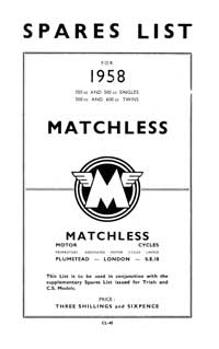 1958 Matchless singles & twins parts book