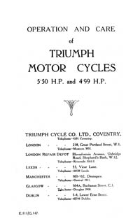 1914-1927 Triumph 4.99 & 5.50hp R SD H instruction book