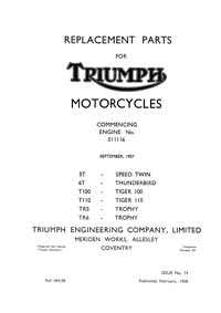 1958 Triumph pre-unit models parts catalogue 