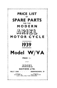 1939 Ariel W/VA model parts book 