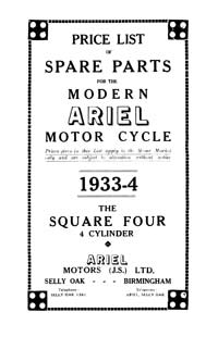 1933-1934 Ariel Square four parts book