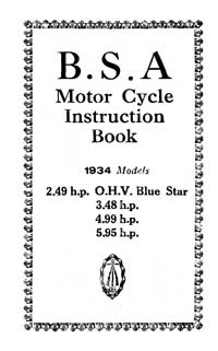 1934 BSA 2.49 3.48 4.99 5.95hp instruction book