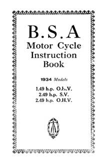 1934 BSA 1.49 2.49 2.49hp instruction book