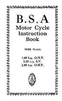 1935 BSA 1.49  2.49hp instruction book