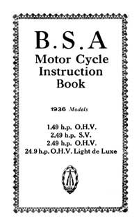 1936 BSA 1.49 2.49hp instruction book