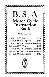 1937 BSA B20 B21 B22 B23 B24 B25 B26 instruction book