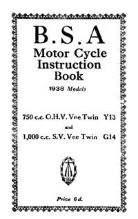 1938 BSA V Twin Y13 & G14 instruction book