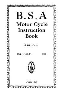 1938 BSA 250cc C10 instruction book
