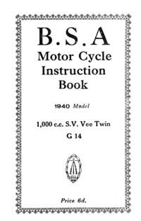 1940 BSA 1000cc G14 instruction book