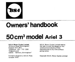 BSA Ariel 3 owners handbook