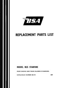 1969 BSA B25 Starfire parts book