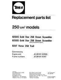 1971 BSA B25SS B25T T25SS parts book