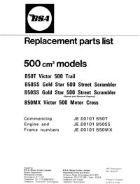 1971 BSA B50T Victor trail B50SS B50MX parts book