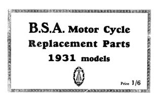 1931 BSA. All Models parts book