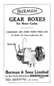 1927-29 Burman parts list model 'Q'