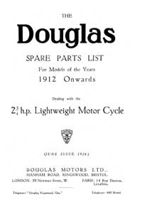 1912-1924 Douglas 2 3/4hp parts book