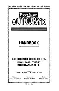 1938-1940 Excelsior 'Autobyk' Handbook and parts list