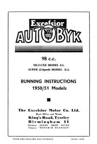 1950-1951 Excelsior Autobyk running instructions