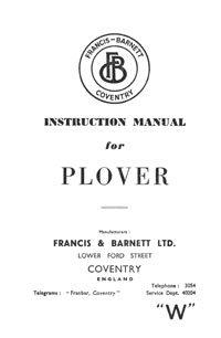 1955-1956 Francis Barnett Plover 73 instruction manual