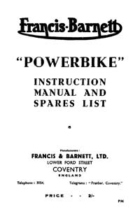 1949-1952 Francis Barnett Powerbike instruction & parts book