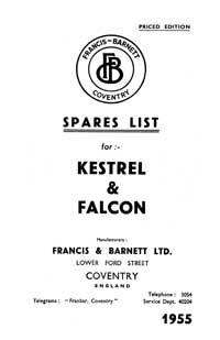 1954-1955 Francis Barnett Kestrel 69 Falcon 70 parts book