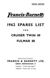 1961-1965 Francis Barnett Cruiser twin 89 Fulmer 88 parts book