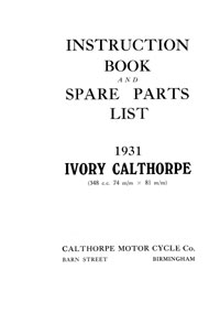1931 Ivory Calthorpe 348cc instruction & parts book