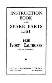 1935 Ivory Calthorpe 348cc instruction & parts book