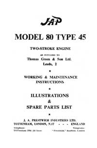 JAP Model 80 type 45 2 stroke engine instruction & parts book