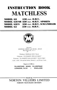 1961-1965 Matchless G2 G5. instruction book