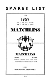 1959 Matchless singles & twins parts book