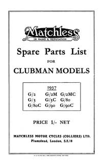1937 Matchless OHV models parts book