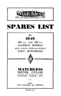 1949 Matchless Clubman 49/G3L 49/G3LC 49/G80L 49/G80LC parts book