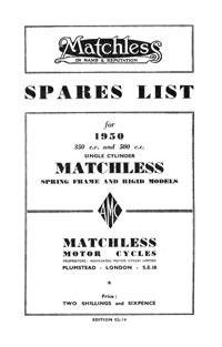 1950 Matchless Single cylinder models parts book