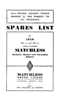 1956 Matchless Single cylinder models parts book