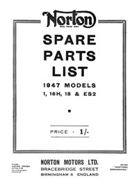 1947 Norton models 1, 16H, 18 & ES2 parts book 