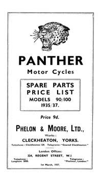1935-1937 Panther 90 & 100 parts book 