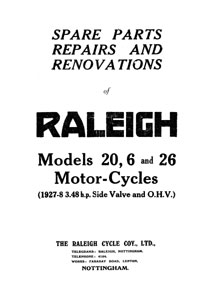 1927-1928 Raleigh Model 20 6 & 26 3.48hp spare parts, repairs and renovation