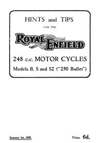 1935 Royal Enfield B, S, & S2 (250 Bullet) instruction book
