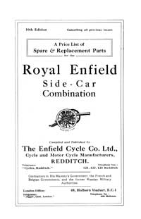 Royal Enfield Model 180 8hp side car combination parts book