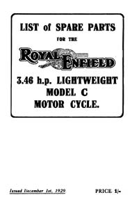 1929 Royal Enfield model 'C' 3.46hp parts book