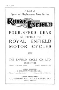 1930 Royal Enfield Four Speed Gearbox parts book