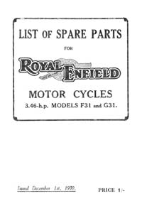 1931 Royal Enfield 3.46hp F31 G31 parts book