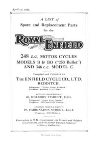 1934 Royal Enfield B & BO ( 250 Bullet ) & 346cc C parts book