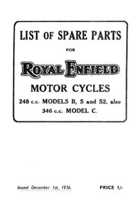 1936 Royal Enfield B S S2 & 346cc model C parts book