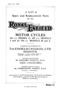 1938 Royal Enfield G J J2 H L parts book