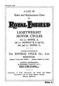 1938 Royal Enfield A B S S2 C parts book