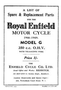 1946-1949 Royal Enfield model G parts book